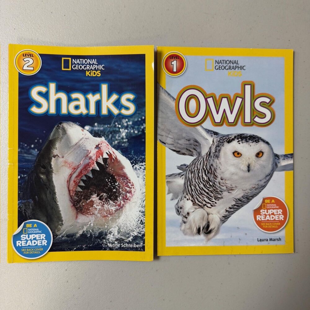 National Geographic Sharks Owls Kids Books Levels 1 & 2 Reader Non-Fiction Learn